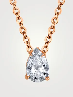 18K Rose Gold Chain Necklace With Pear Diamond
