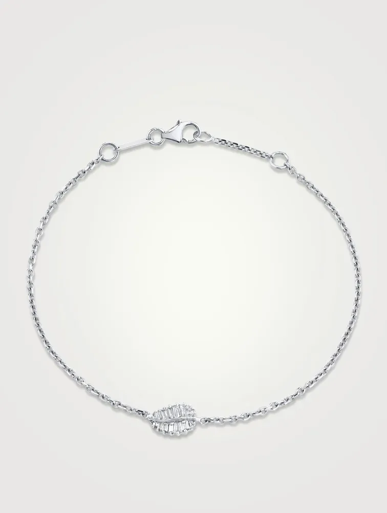 Small 18K White Gold Palm Leaf Bracelet With Diamonds