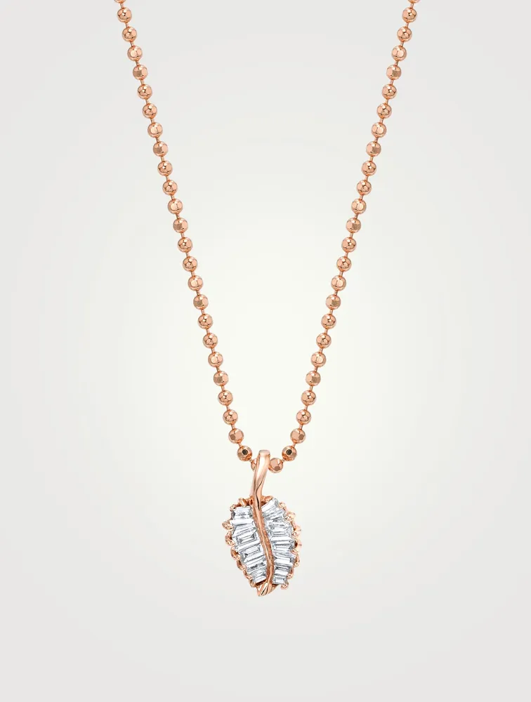 Small 18K Rose Gold Palm Leaf Necklace With Diamonds