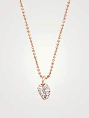 Small 18K Rose Gold Palm Leaf Necklace With Diamonds