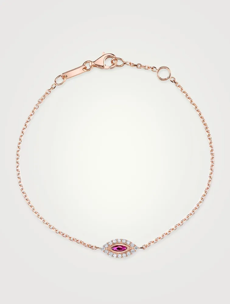 18K Rose Gold Evil Eye Bracelet With Ruby And Diamonds