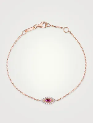 18K Rose Gold Evil Eye Bracelet With Ruby And Diamonds