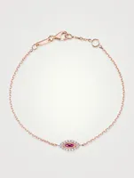 18K Rose Gold Evil Eye Bracelet With Ruby And Diamonds