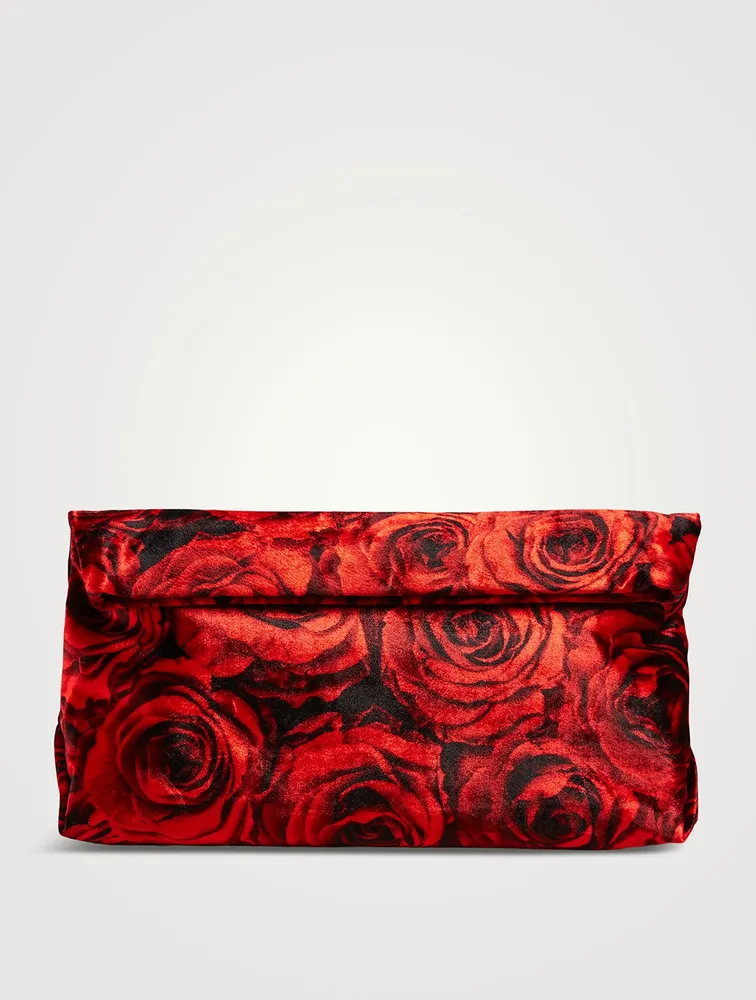Velvet Clutch In Rose Print