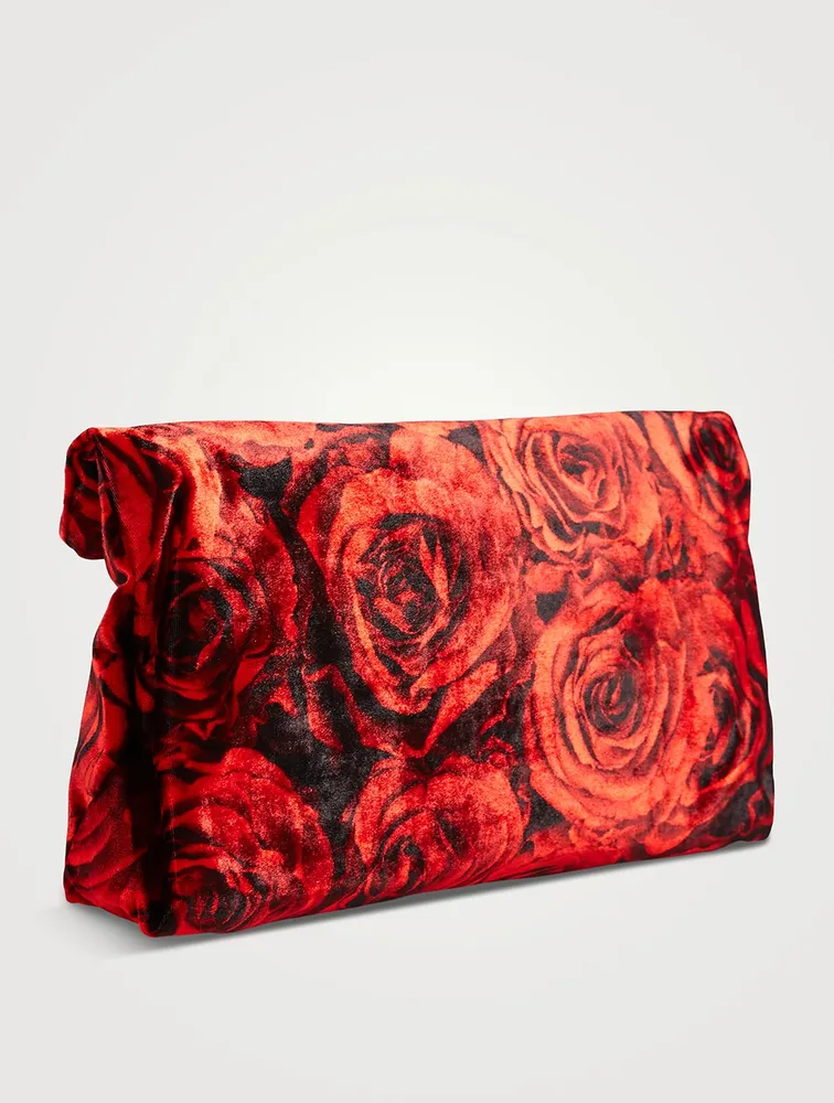 Velvet Clutch In Rose Print