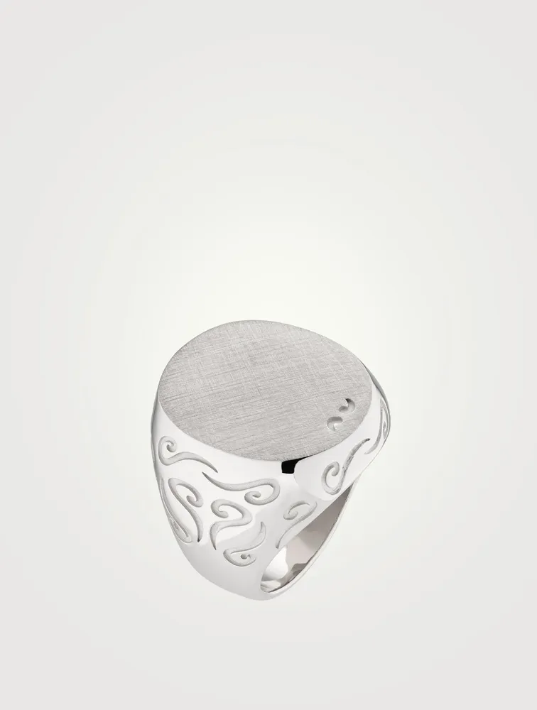 Ara Polished Silver Oval Signet Ring