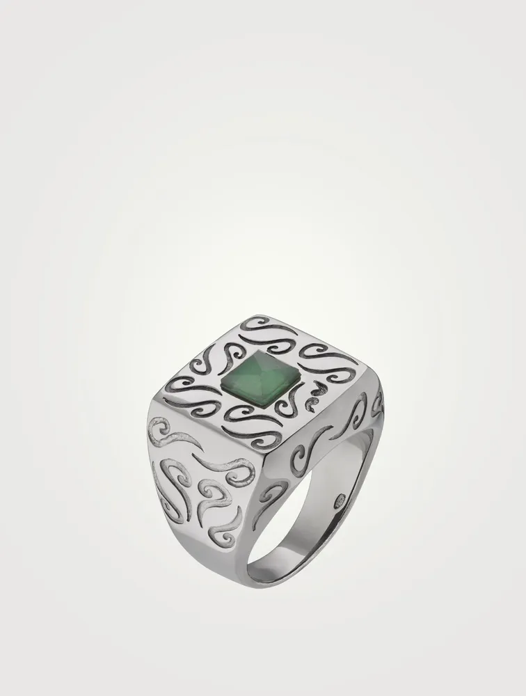 Ara Silver Square Ring With Green Aventurine