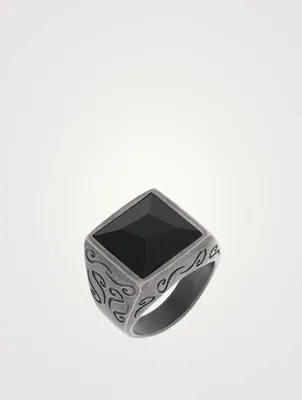 Ara Silver Square Ring With Onyx
