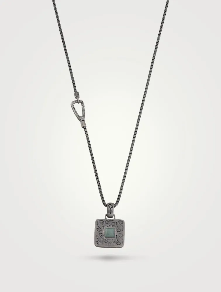 Ara Silver Square Pendant Necklace With Green Aventurine