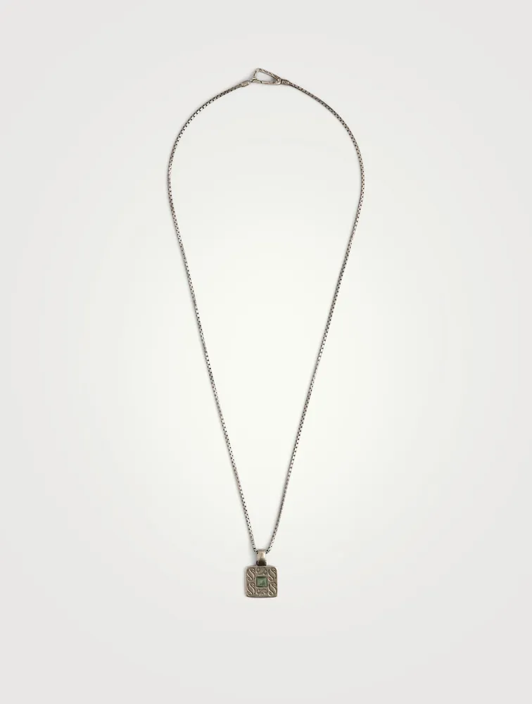 Ara Silver Square Pendant Necklace With Green Aventurine