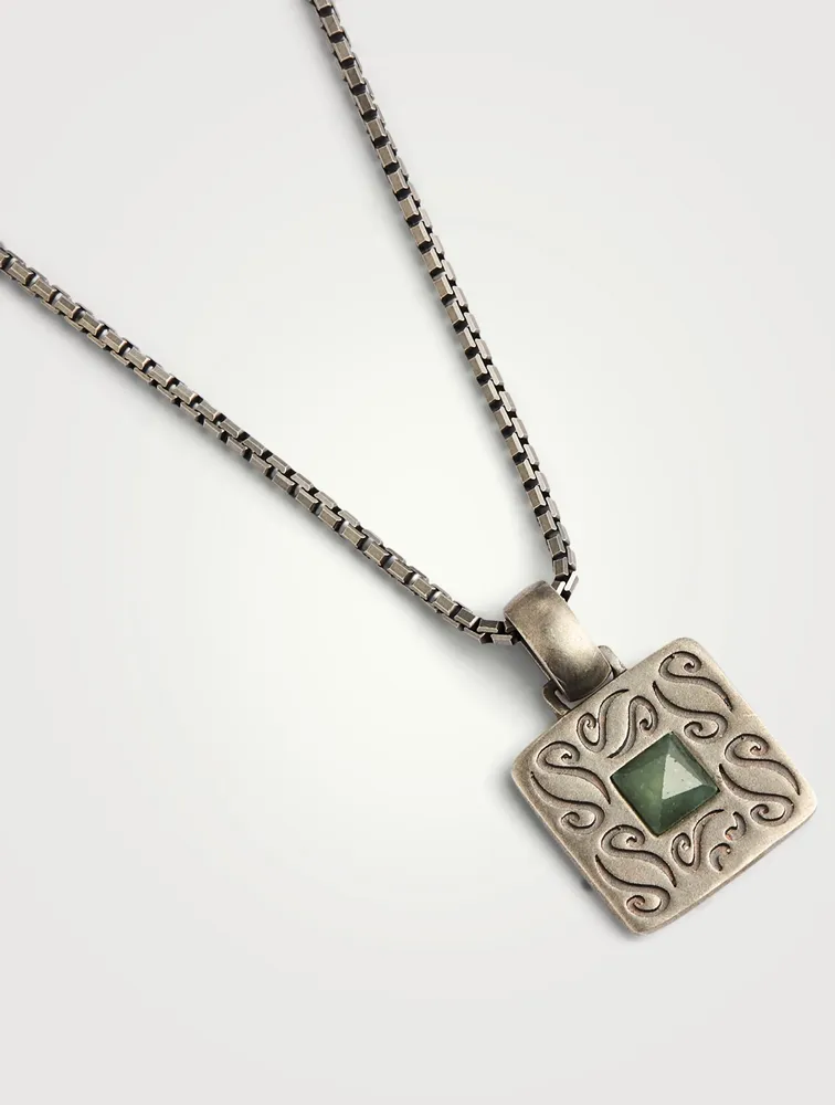 Ara Silver Square Pendant Necklace With Green Aventurine