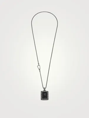 Ara Silver Rectangular Pendant Necklace With Onyx