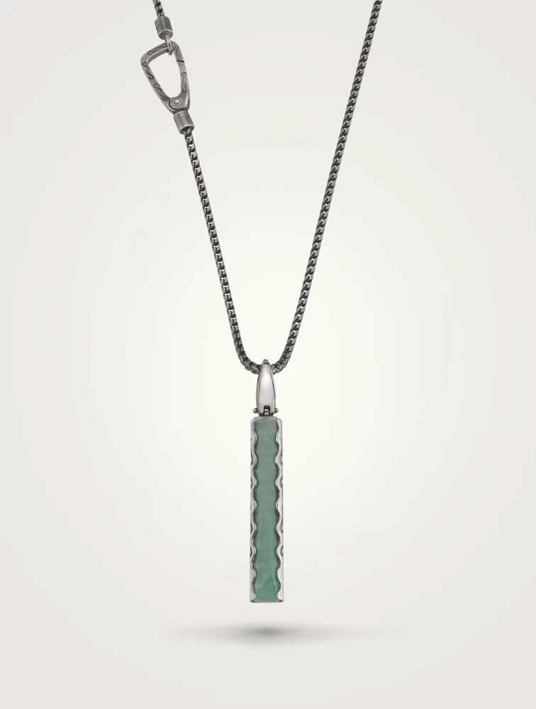 Ara Silver Rectangular Pendant Necklace With Green Aventurine