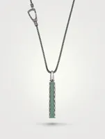 Ara Silver Rectangular Pendant Necklace With Green Aventurine