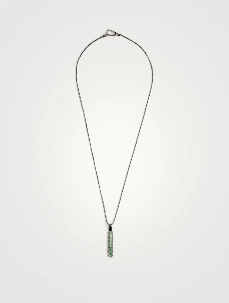 Ara Silver Rectangular Pendant Necklace With Green Aventurine