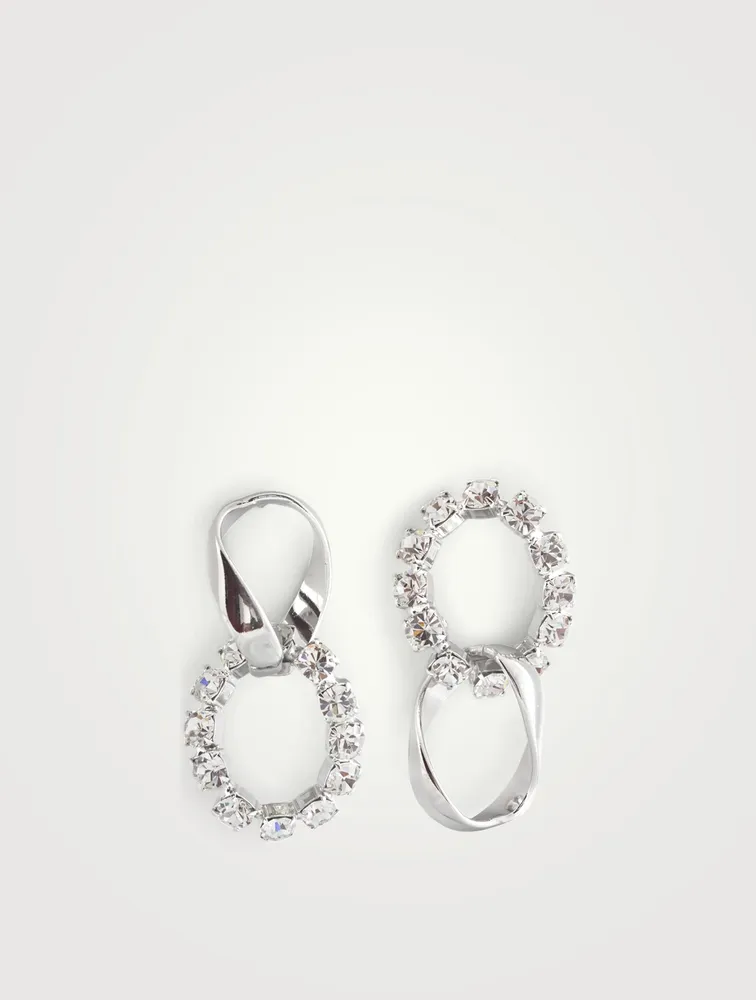Asymmetrical Giant Chain And Crystal Chain Link Earrings With Crystals