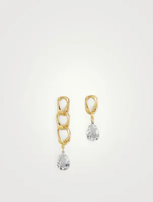 20K Gold Plated Asymmetrical Chain Link Earrings With Crystal Charms