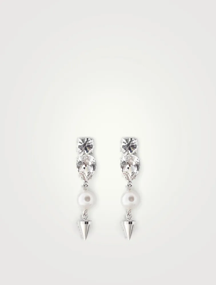 Spike Drop Earrings With Crystal And Faux Pearls