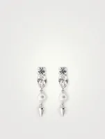 Spike Drop Earrings With Crystal And Faux Pearls