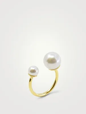 20K Gold Plated Ear Cuff Ring With Faux Pearls