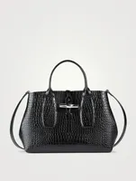 Medium Roseau Croc-Embossed Leather Top Handle Bag