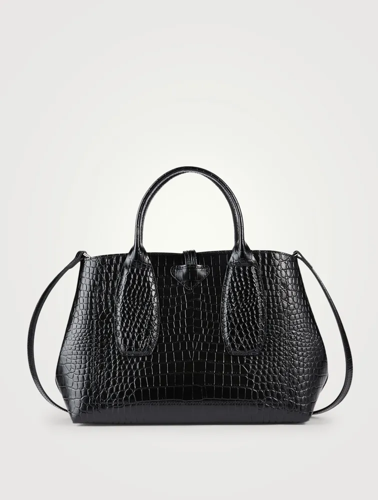 Medium Roseau Croc-Embossed Leather Top Handle Bag