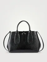 Medium Roseau Croc-Embossed Leather Top Handle Bag