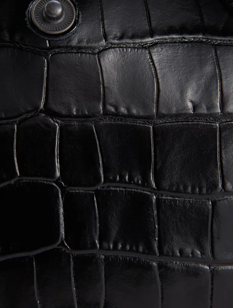 XS Le Pliage Croc-Embossed Leather Top Handle Bag