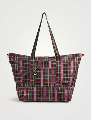 Large Organic Cotton Packable Tote Bag In Check Print