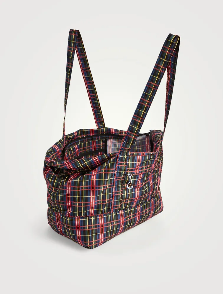 Large Organic Cotton Packable Tote Bag In Check Print