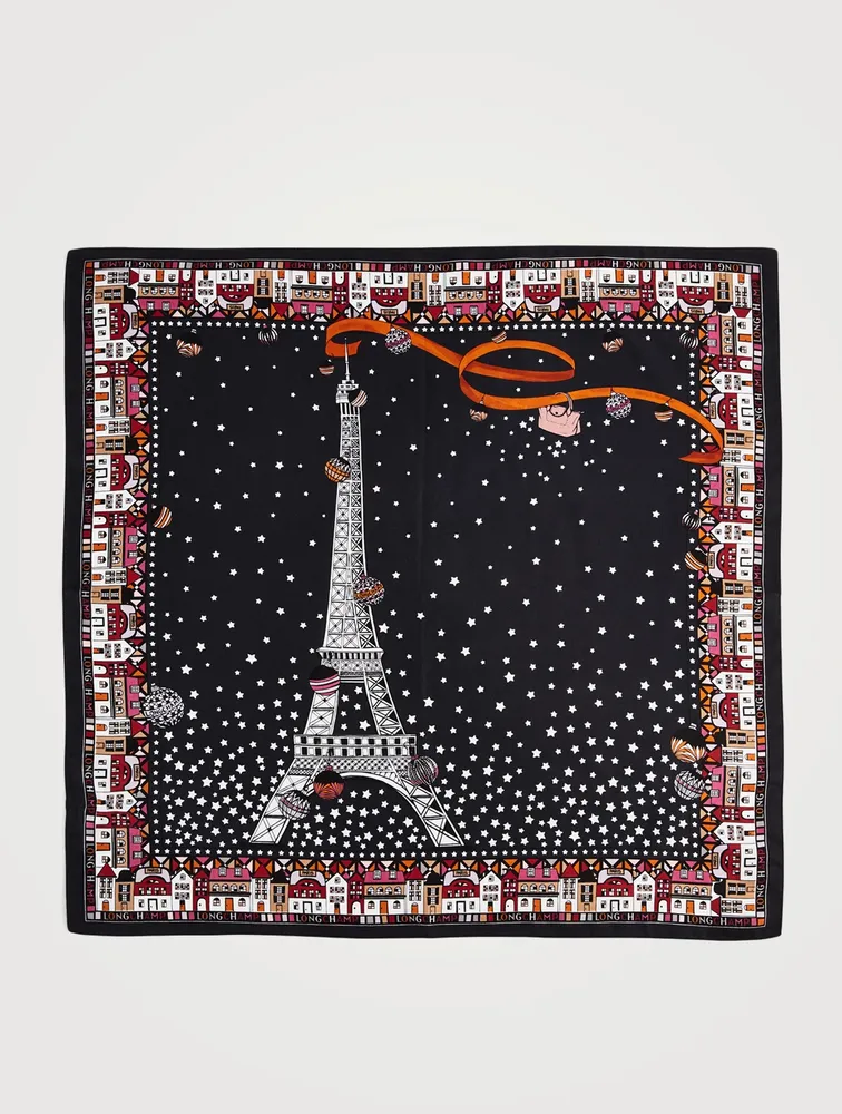 Silk Scarf In Eiffel Tower Yuletide Print