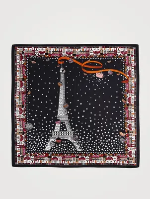 Silk Scarf In Eiffel Tower Yuletide Print