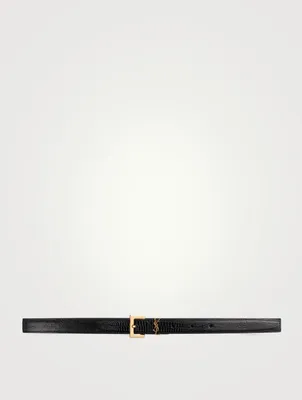 Embossed Leather Monogram Narrow Belt