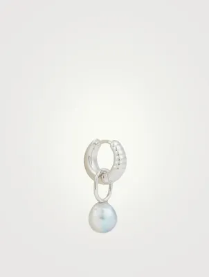 Blue Sterling Silver Mountain Huggie Earring With Pearl