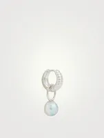 Blue Sterling Silver Mountain Huggie Earring With Pearl