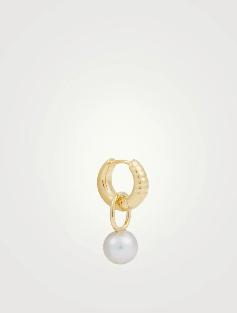 Blue Goldplated Mountain Huggie Earring With Pearl