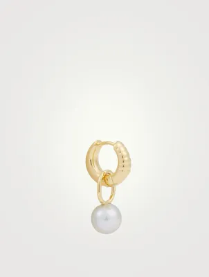 Blue Goldplated Mountain Huggie Earring With Pearl