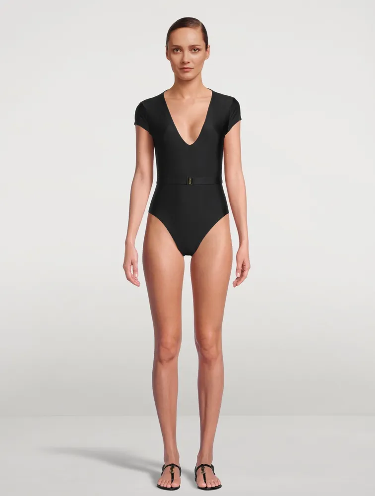 The Plunge Silhouette Belted One-Piece Swimsuit