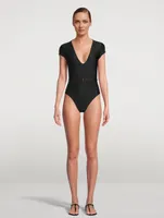 The Plunge Silhouette Belted One-Piece Swimsuit