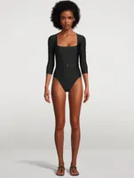 The Square Silhouette Belted One-Piece Swimsuit