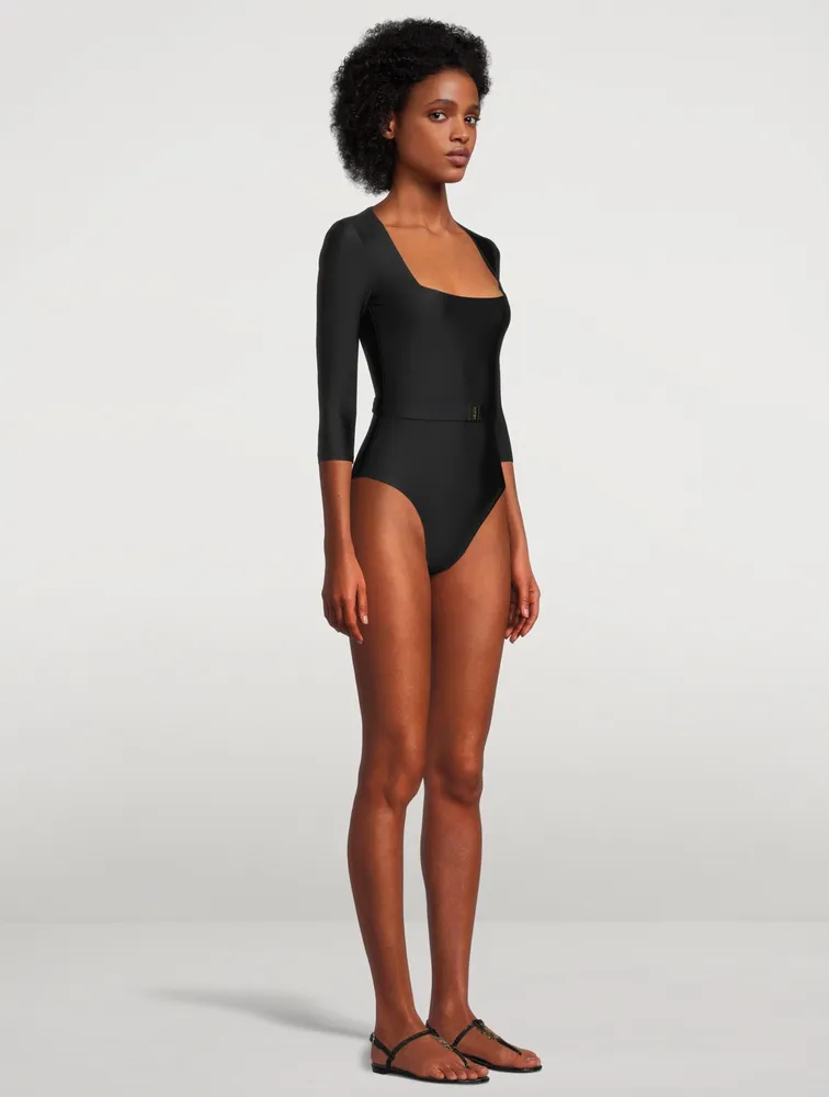 The Square Silhouette Belted One-Piece Swimsuit