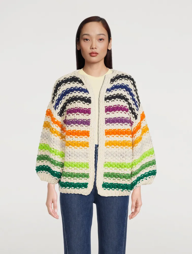 Big Pearl Pattern Merino Wool Cardigan