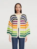 Big Pearl Pattern Merino Wool Cardigan