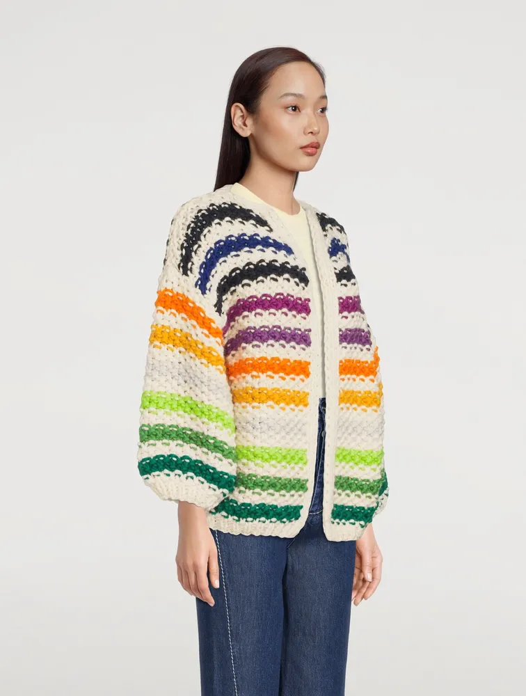 Big Pearl Pattern Merino Wool Cardigan