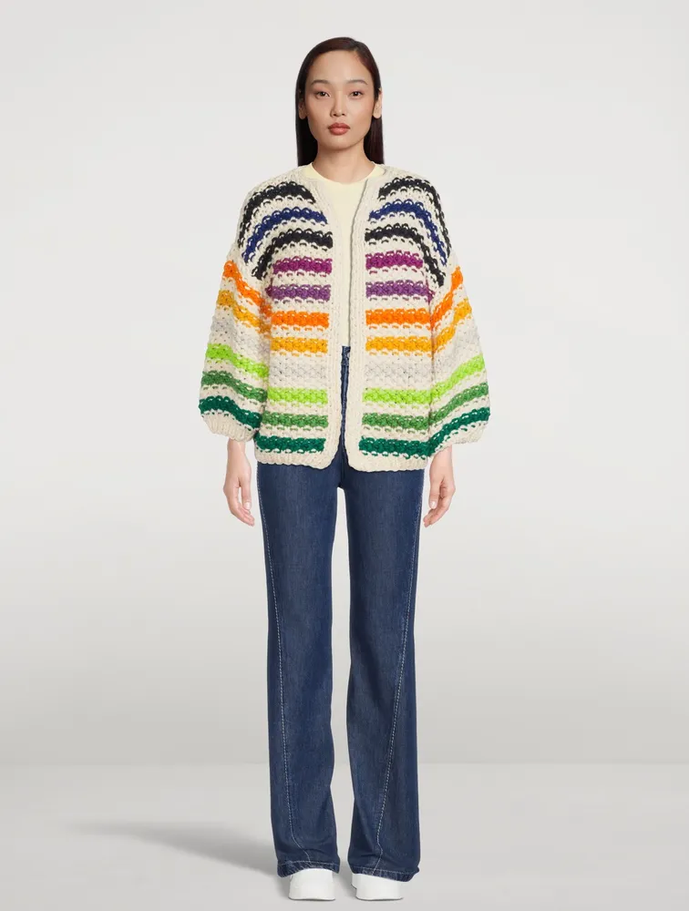 Big Pearl Pattern Merino Wool Cardigan