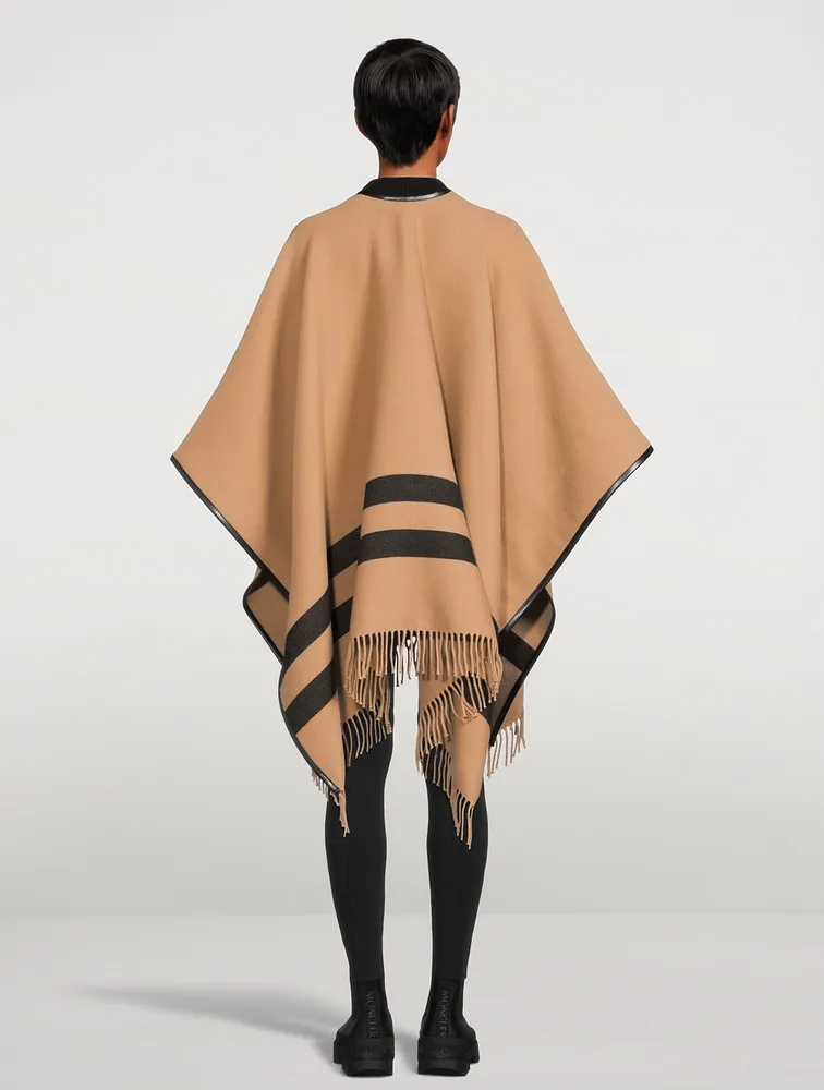 Wool Jacquard Poncho With Fringe