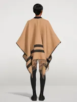 Wool Jacquard Poncho With Fringe