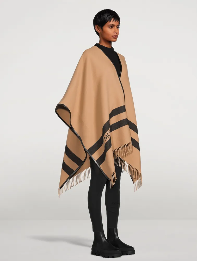 Wool Jacquard Poncho With Fringe