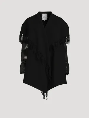Wool Fringe Jacket With Puffer Sleeves