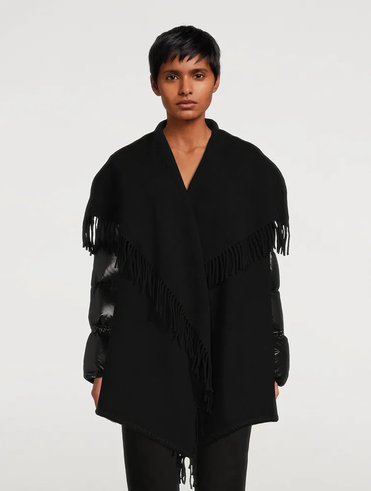 Wool Fringe Jacket With Puffer Sleeves